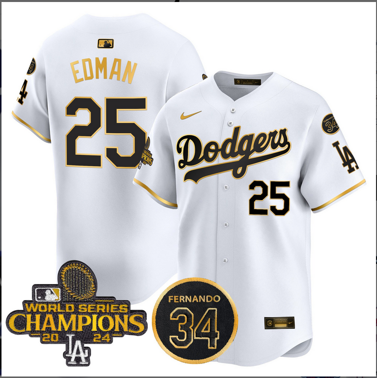 Men MLB Los Angeles Dodgers #25 Edman white 2024 World Series Champions Patch Limited Jersey style 4->los angeles dodgers->MLB Jersey